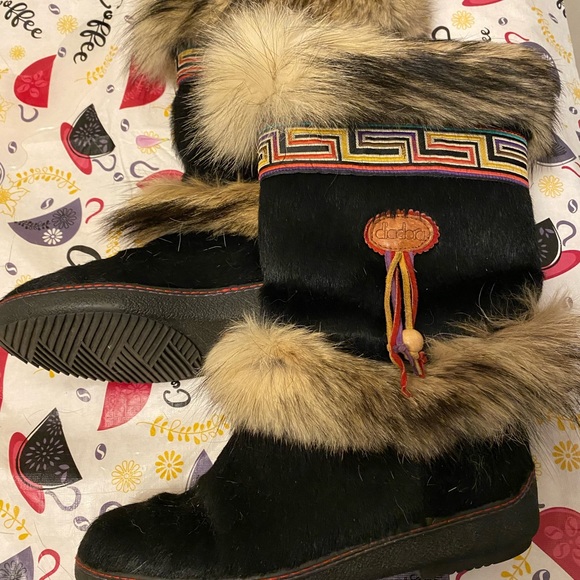 Dadoo Pony Hair Printed Snow Boots Vintage Sz 7.5-8M Small Ding on Right Front - Picture 1 of 8